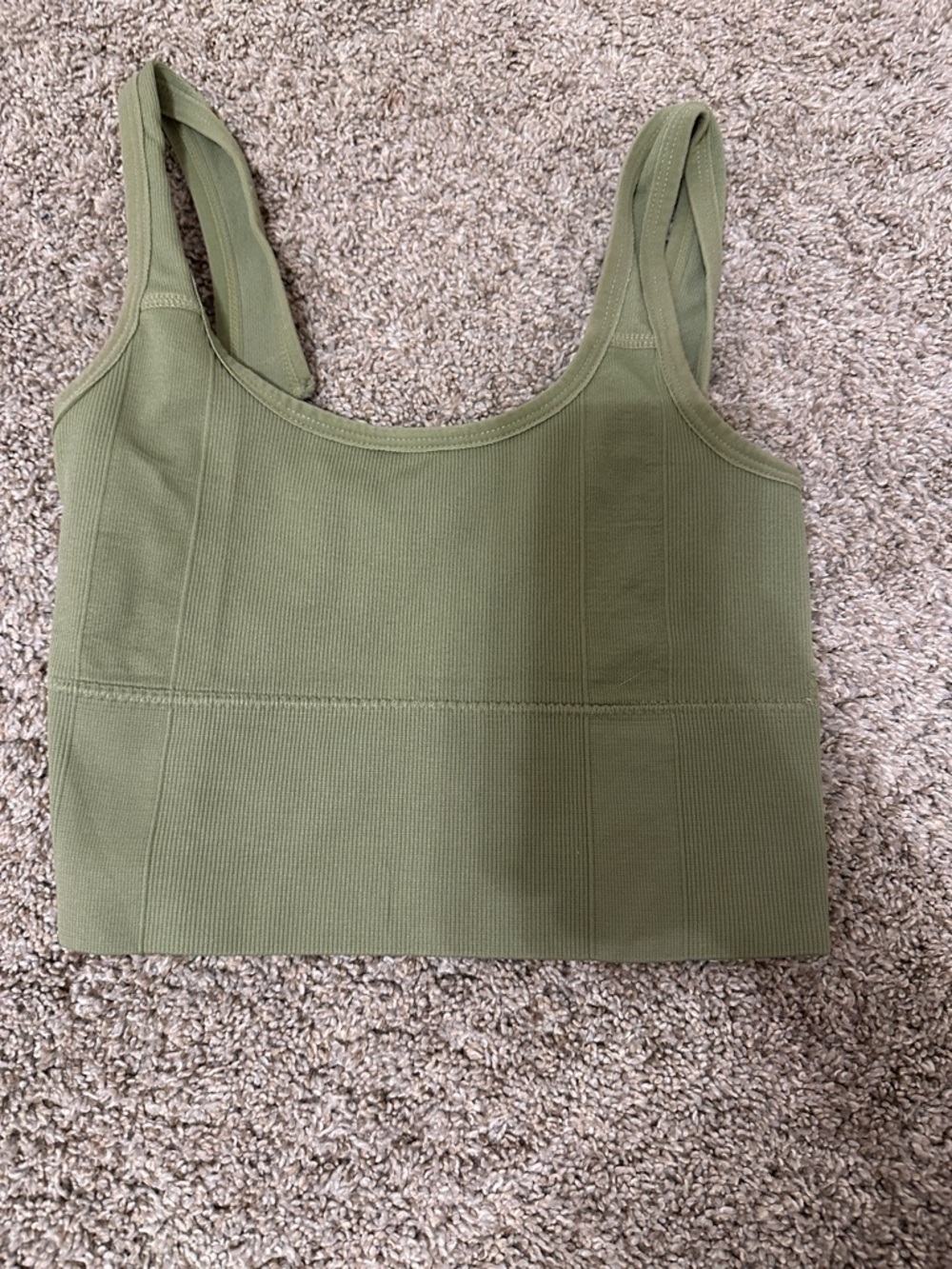 Olive Green Ribbed Cropped Tank Top